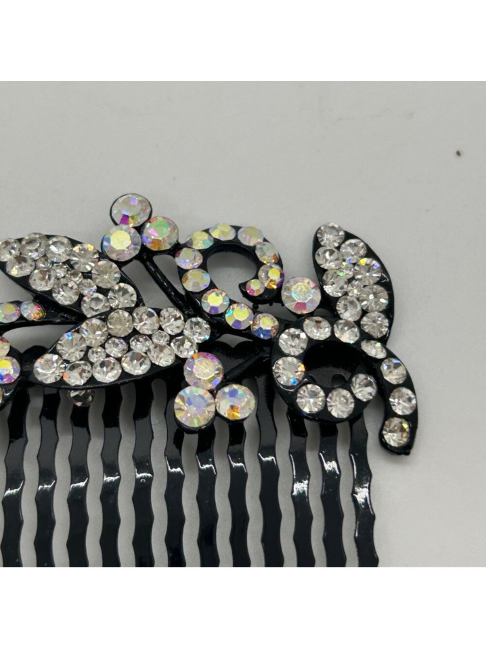 Rhinestone Crystal Floral Hair Comb Bride Wedding Formal Party Prom Black Metal - Picture 3 of 10